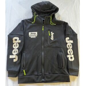 Jeep Womens Full Zip Hoodie Black Neon Green Logo Graphic Sweatshirt Large